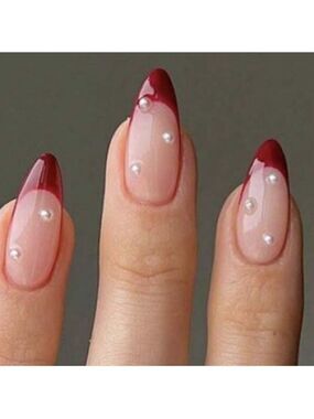 Chic Burgundy Press-On Nails with Pearl Details